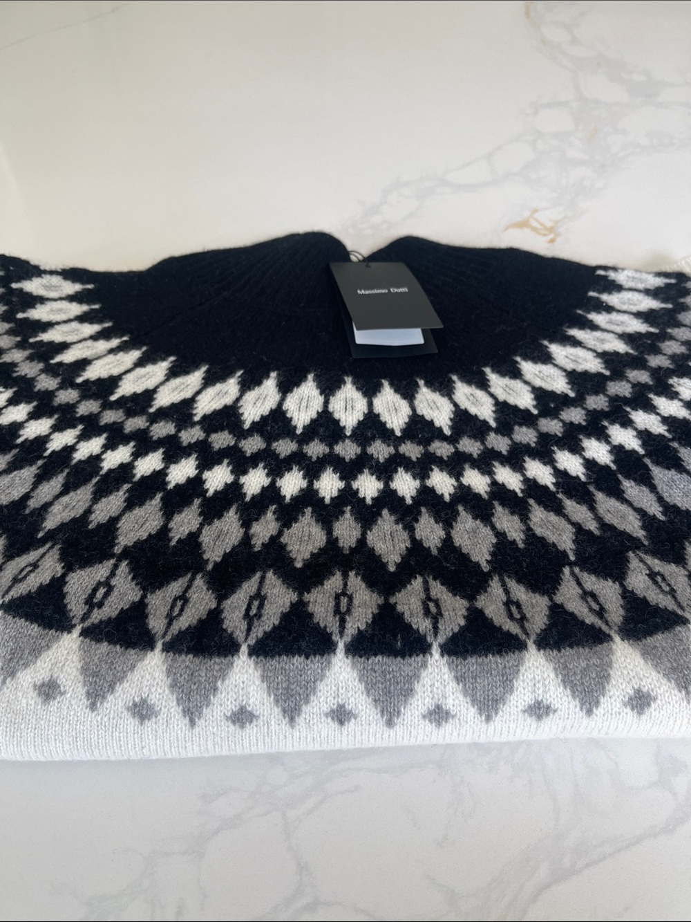 Massimo Dutti Black and Ivory Jacquard Yoke Crewneck Sweater - Picture 10 of 12